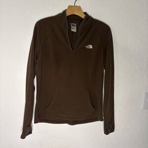 The North Face Womens Medium Brown TKA Micro Pullover‎ V-neck Long Sleeve Fleece